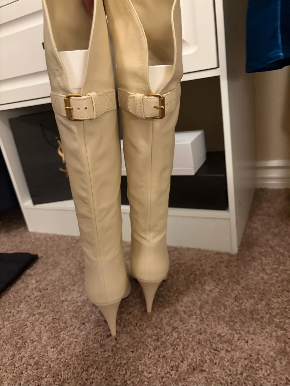 Authentic Saint Laurent  Koller Calfskin Leather Over-the-Knee Stiletto Boot